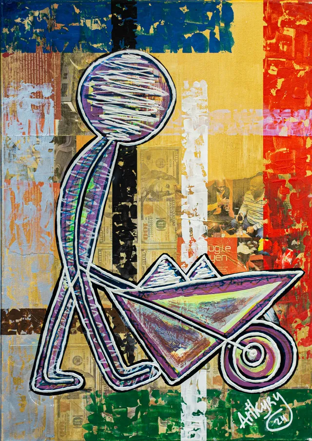 « Bosse pour être le boss », acrylique sur toile, 50 × 70 cm, 2024 — œuvre d'Artkyry