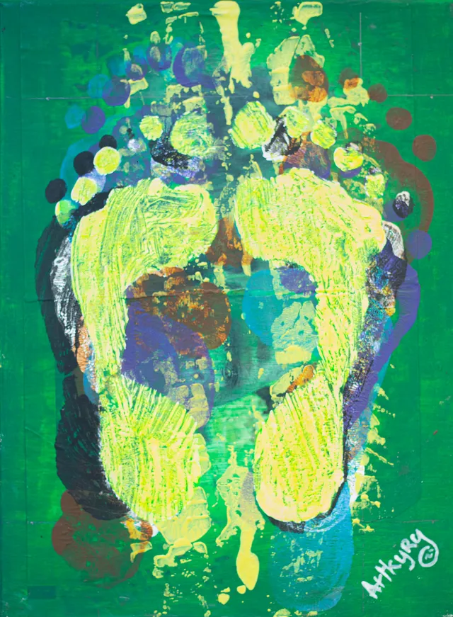 « Les empreintes de mon parcours », acrylique sur toile, 30 × 40 cm, 2024 — œuvre d'Artkyry
