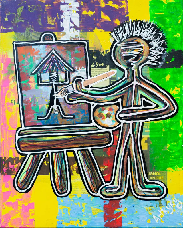 « On ne voyage pas avec sa maison », acrylique sur toile, 40 × 50 cm, 2024 — œuvre d'Artkyry